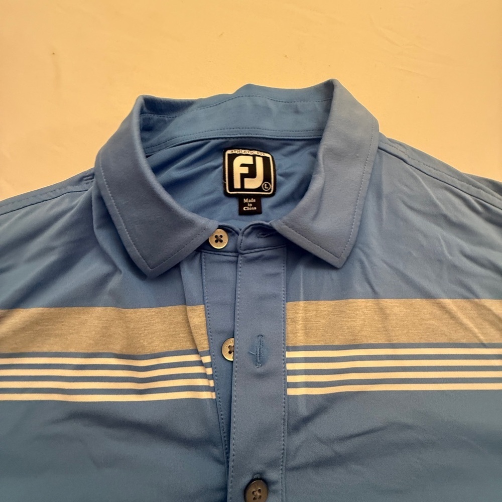 FootJoy Mens Polo Shirt Large Blue Color Block Pattern Golf Performance Stretch